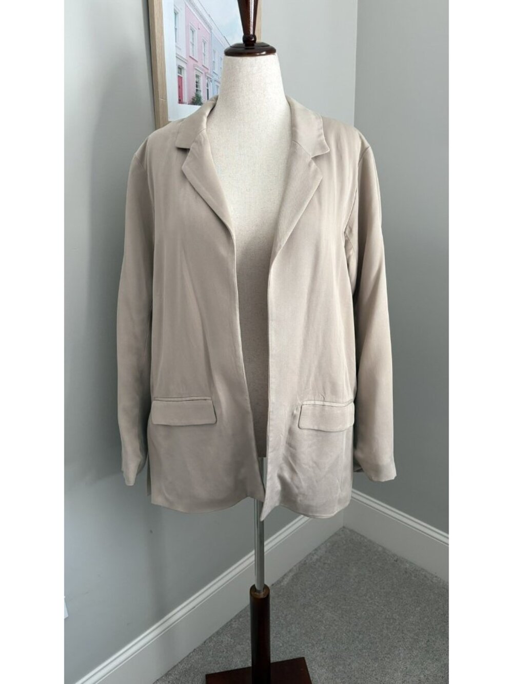 Abercrombie & Fitch Blazer Jacket Women XL Beige Open Preppy Office Minimalist